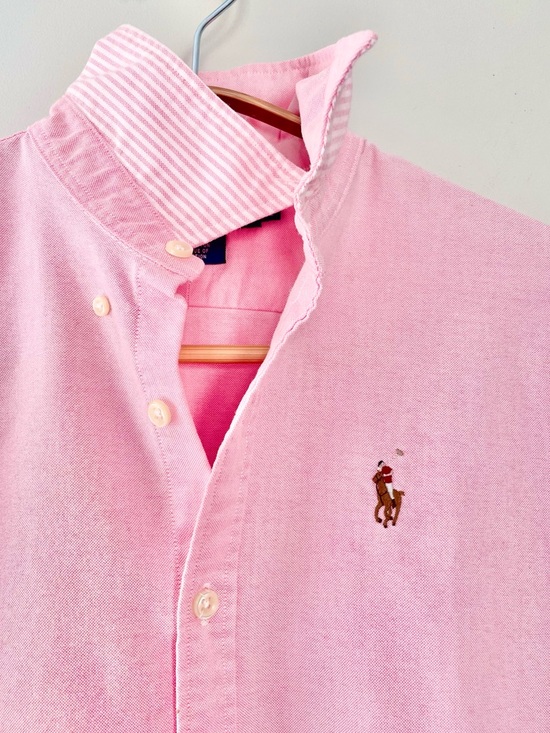 Ralph Lauren Tops - SOLD - Ralph Lauren Blue Label Pink Oxford Shirt Striped White Collar XS 2 Y2K